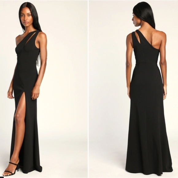 LULU's Sexy Prom Wedding Bridesmaid One Shoulder Chic Mermaid Maxi Dress - Picture 4 of 8